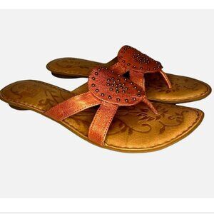 Born Leather Thong Sandals Studded Flip Flops Metallic Bronze size 9